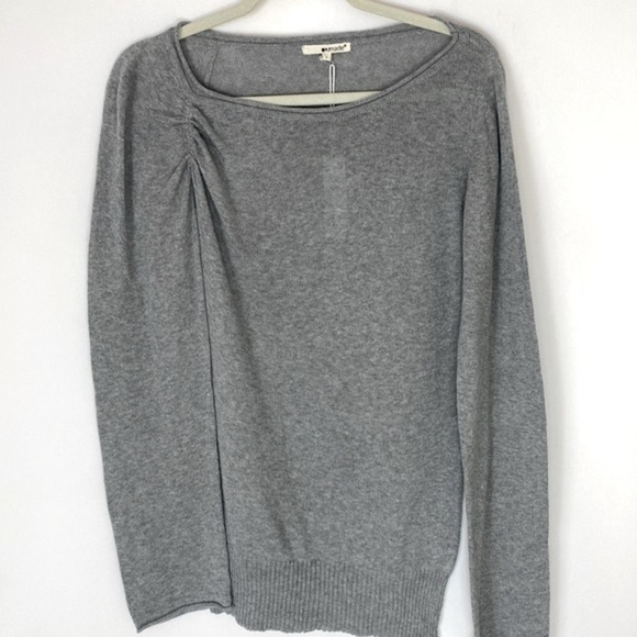 LA Made gray cotton shirred shoulder sweater large NWT - Picture 1 of 6
